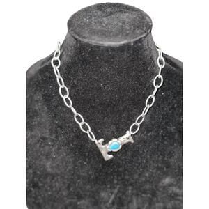 NEW ART BY AMY LABBE "t" initial necklace in silver/turquoise